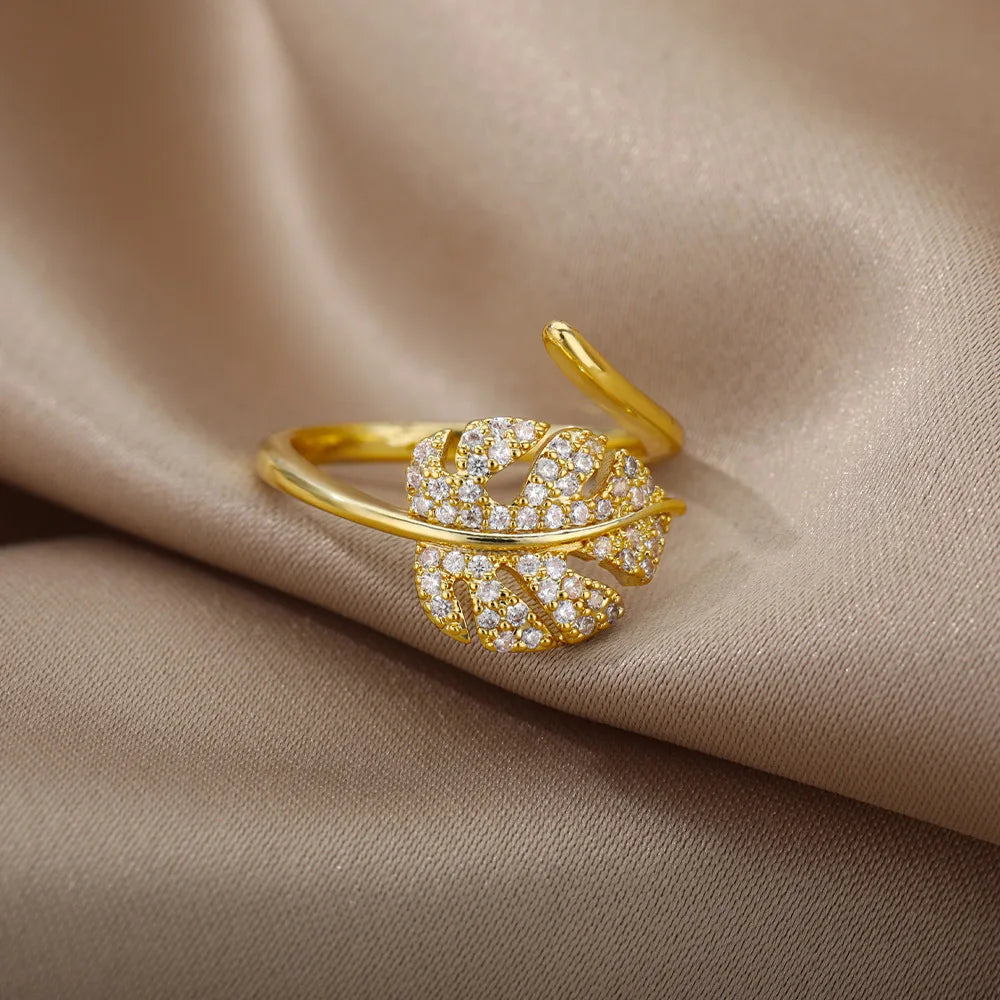 Golden Palm Leaf Ring
