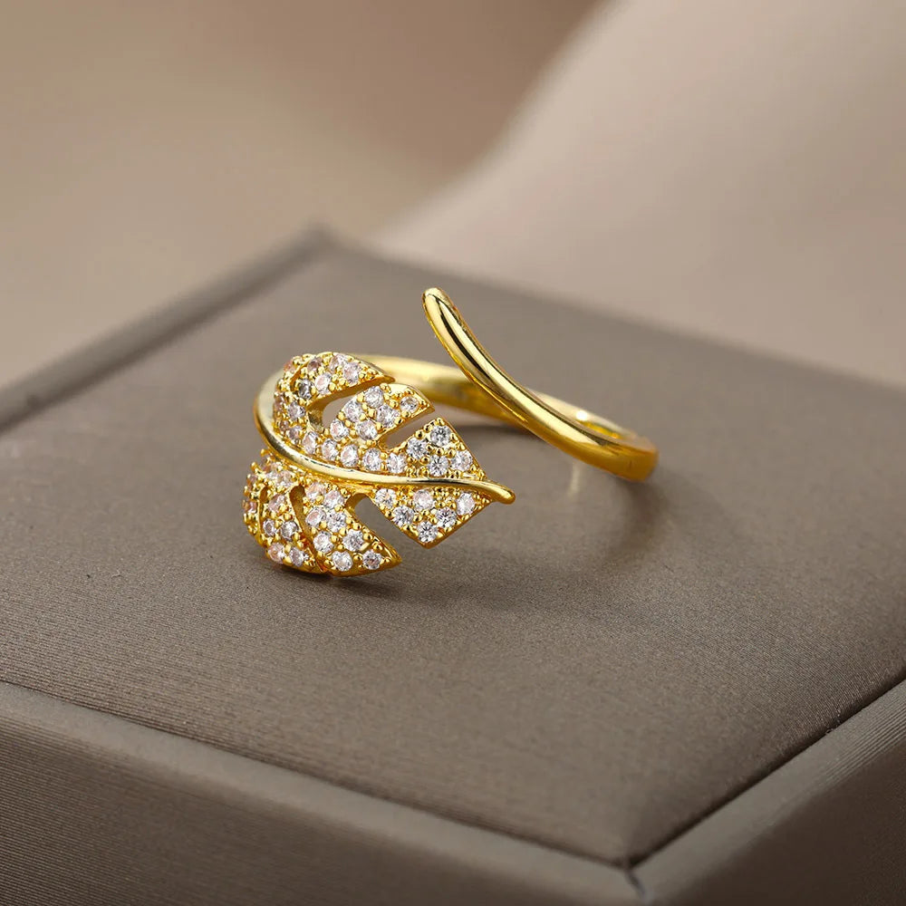 Golden Palm Leaf Ring
